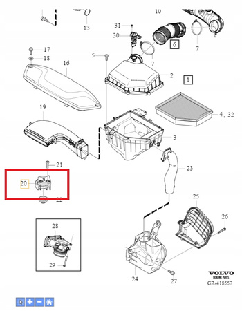 Mocowanie filtra powietrza Volvo V40 OE 31338654