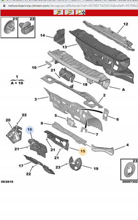 Wygłuszenie ściany grodziowej Citroen c4 Picasso OE 9677697080