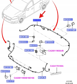 PRZEWÓD CZUJNIKÓW PARKOWANIA FORD MONDEO MK4 2007- 1702604 _ 6G9T-15K868-BH