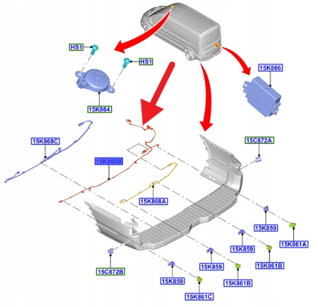 WIĄZKA CZUJNIKÓW PARKOWANIA TYŁ TRANSIT 2014- OE 5384629 _ CK4T-15K868-DC