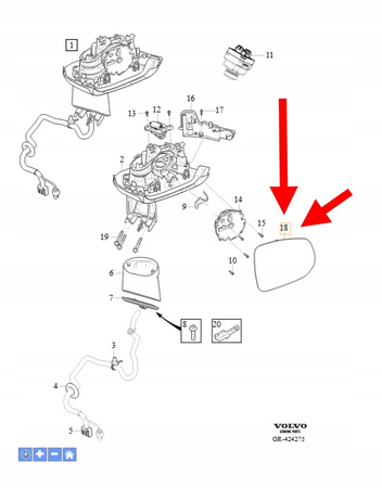 SZKŁO WKŁAD LUSTERKA PRAWEGO VOLVO XC90 2016- OEM/OE 31395537