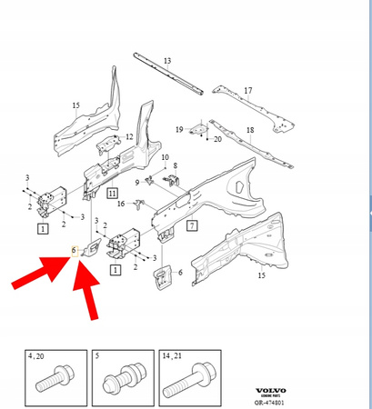 UCHWYT LEWY MOCOWANIE PODŁUŻNICY VOLVO XC90 2016- XC60 OEM/OE 31420627