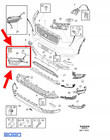 KRATKI ZDERZAKA PRZÓD CHROM ZESTAW VOLVO XC90 2016-2019 OEM/OE 31428890