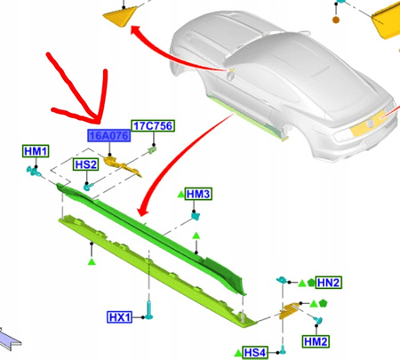 ŚLIZG LISTWY PROGOWEJ LEWY MUSTANG Mk6 2015-17 5340597 _ FR3B-16C067-AC