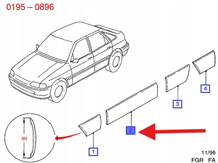 LISTWA DRZWI PRZÓD LEWA ESCORT 1995- 2001 OE 1046521 _ 95AB-A20939-ABZCAC