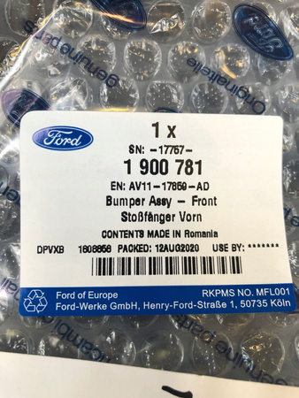 DEFLEKTOR ZDERZAKA PRZEDNIEGO FORD B-MAX 2012-2017 _ 1900781 _ AV11-17859-AD