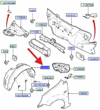 NADKOLE LEWY PRZÓD FUSION 2002- 2012 OE 1381788 _ 2N1X-16115-DB