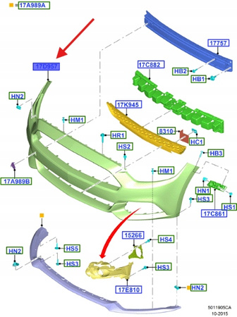 ZDERZAK PRZÓD FORD MUSTANG 2015- OE 2015171 _ FR3B-17C831-CAPRAA