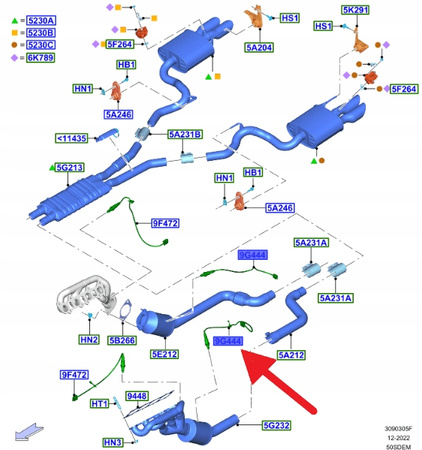 SONDA LAMBDA PRAWA 10R80 5.0 V8 MUSTANG 2017- OE 2327493 _ JR3A-9G444-AD