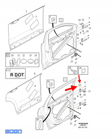 ZAWIAS DOLNY DRZWI PRAWY PRZÓD VOLVO XC90 2016- XC60 OEM/OE 31424613