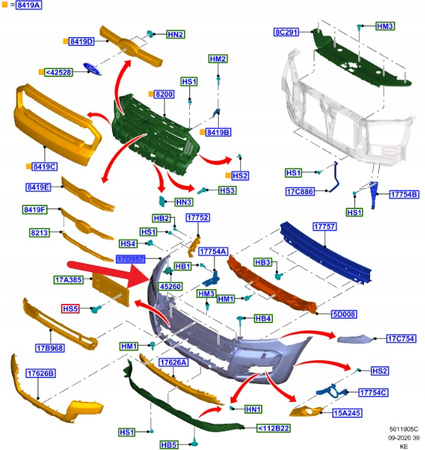 ZDERZAK PRZÓD PDC FORD RANGER Mk5 2019- OE 2611119 _ JB3B-17C831-MG