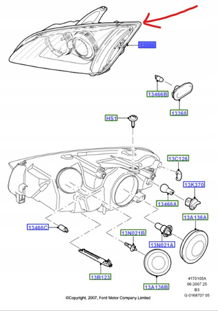 REFLEKTOR HALOGENOWY LEWY FORD C-MAX Mk1 2007-2010_1707469_7M51-13W030-AD