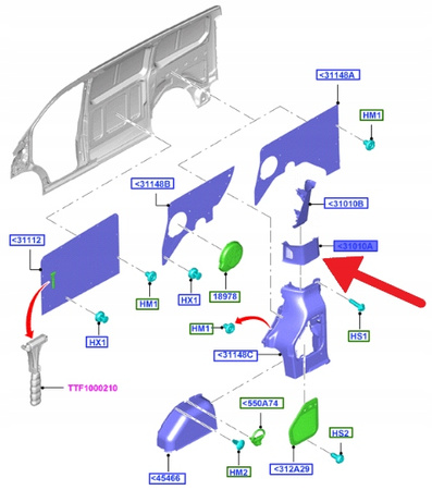 LEWE WYKOŃCZENIE SŁUPKA D TRANSIT CUSTOM 2012- OE 2024656_BK21-B290A27-BE3