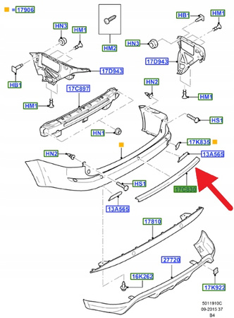 LISTWA ZDERZAKA TYLNEGO FORD FOCUS 2007- OE 1496355 _ 8M51-17E911-AA