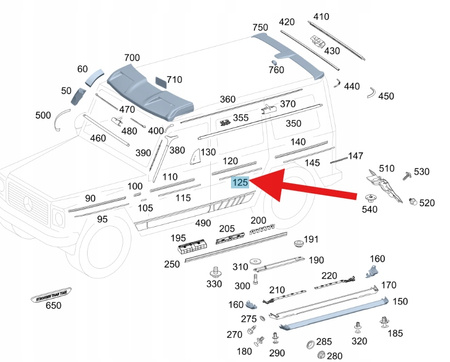 LISTWA OZDOBNA DRZWI PRAWY TYŁ MERCEDES G W465 OE A4636981002