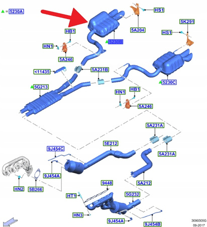 TŁUMIK PRAWY 10R80 5.0 V8 FORD MUSTANG 2017- 18 OE 2196276 _ JR33-5230-AD