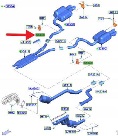 WIESZAK ŚRODKOWY TŁUMIKA 5.0 V8 MUSTANG 2015- OE 5310879 _ FR33-5A242-DB