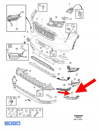 RAMKA HALOGENU ZDERZAKA LEWY PRZÓD VOLVO RDESIGN XC90 2016- OEM/OE 31383832