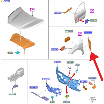 WYGŁUSZENIE BŁOTNIKA LEWY PRZÓD FORD KUGA 2020- 2351465 _ LJ6B-S16E561-AA