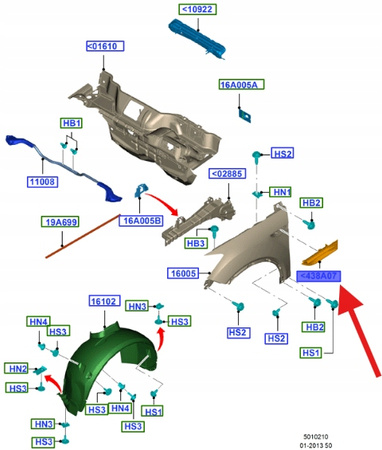 KRATKA BŁOTNIKA PRAWY PRZÓD FORD KUGA 2008- 12 OE 1711122 _8V41-16C216-AC5Z