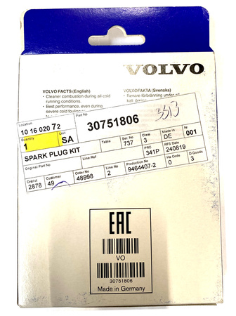 Volvo OE 30751806 świece zapłonowe