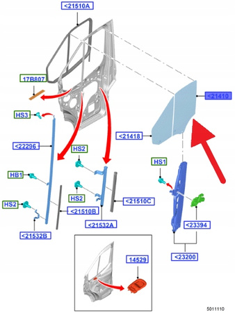 SZYBA DRZWI PRZÓD PRAWA FORD TRANSIT 2014- 19- OE 2457689 _ KK31-V21410-AA