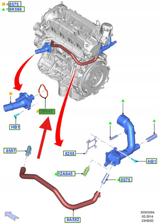 USZCZELKA OBUDOWY TERMOSTATU 2.0 2.3 EB FOCUS KUGA 1472863 _ 3M4G-8K530-AB