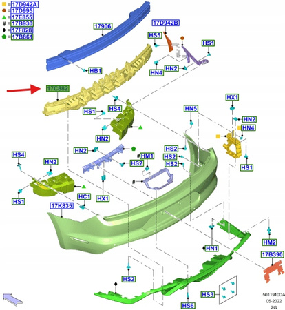 ABSORBER ZDERZAKA TYŁ FORD MUSTANG 2017- OE 2440591 _ JR3B-17E899-AD