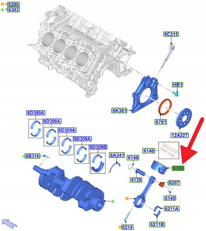 TŁOK 5.0 V8 FORD MUSTANG MK6 2017- OE 2140857 _ JR3E-6110-AD