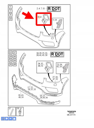 UCHWYT SPRYSKIWACZA REFLEKTORA PRAWY PRZÓD VOLVO XC90 2016- OEM/OE 31353369
