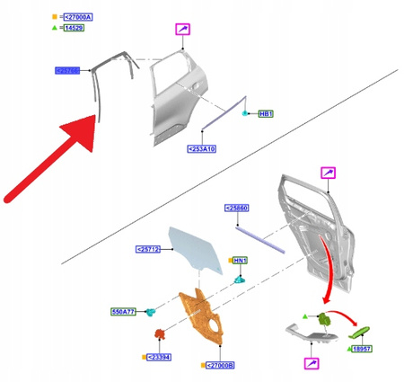 USZCZELKA SZYBY DRZWI LEWY TYŁ FORD KUGA 2020- 2595822 _ LV4B-S25825-DD