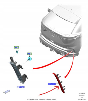 ODBLASK ZDERZAKA PRAWY TYŁ FORD EDGE Mk2 2018- OE_2334684_KT4B-17A848-AB