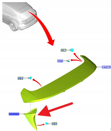 DOKŁADKA SPOJLERA PRAWY TYŁ FORD FOCUS 2018- OE 2344772 _ JX7B-442A92-BE