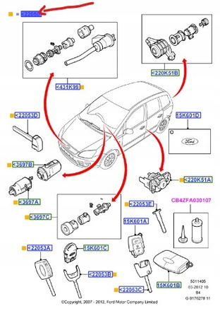 ZESTAW ZAMKÓW FORD FOCUS Mk2 C-MAX Mk1_5127036_7M5A-R22050-JD