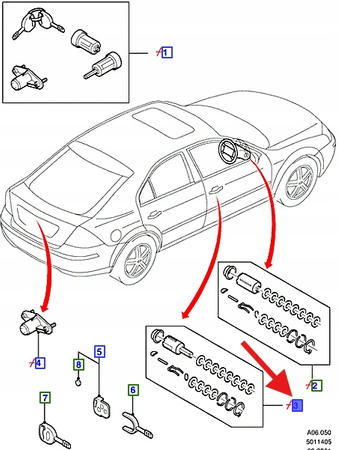 ZAMEK DRZWI PRAWY PRZÓD FORD MONDEO 2000- 2007 OE 4963726 _ 1S7A-A220K51-AC