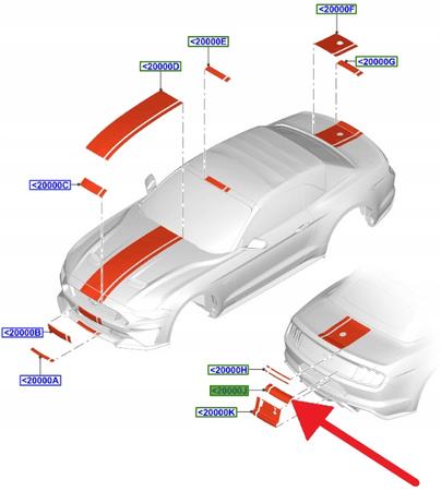 PASEK STYLIZUJĄCY KLAPY FORD MUSTANG 2017- OE 2147898 _ JR3B-17D890-AA5UAW