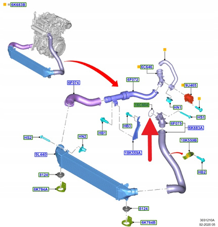USZCZELKA RURY INTERCOOLERA 1.5 EB FORD FOCUS PUMA 2253052 _ K1BY-9B687-AB