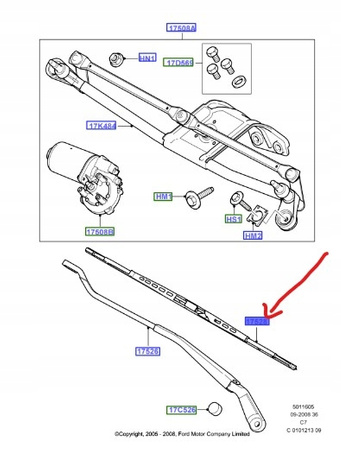 PIÓRO WYCIERACZKI LEWY PRZÓD FORD TRANSIT CONNECT 2002-2013 _5074029_AT1A-17528-AA