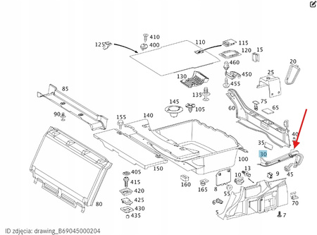 LISTWA BAGAŻNIKA ODPŁYW WODY MERCEDES E W211 OE A2116930133