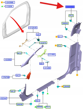 LEWA ZAŚLEPKA SŁUPKA B GÓRNA FORD RANGER 2011- OE 1915549 _ AB39-2524397-BF