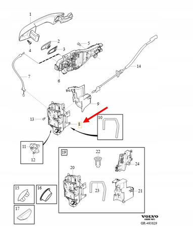 ZAMEK DRZWI PRAWY TYŁ VOLVO XC90 2016- XC40 EX40 EC40 V60 OEM/OE 31462002
