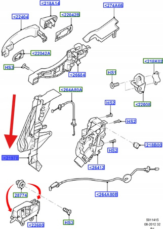 MOCOWANIE KLAMKI DRZWI LEWY TYŁ FOCUS 2004- OE 1468812 _ 4M51-A266B31-AD