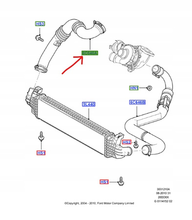 WĄŻ INTERCOOLERA FORD FOCUS Mk2 C-MAX Mk1 2.0 TDCI 1530297 _ 6M51-6K863-JA