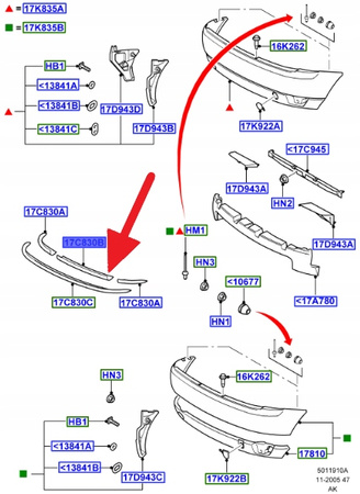 LISTWA ZDERZAKA TYŁ FORD FOCUS 2001- OE 1211471 _ 2M51-17E911-AEYYGY