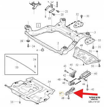 DOLNA ŁAPA PODUSZKA SKRZYNI BIEGÓW D5 VOLVO S60 V60 XC60 XC70 OE 31430975