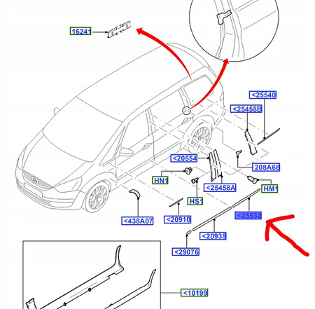 LISTWA DRZWI TYŁ PRAWA FORD S-MAX GALAXY 2006- 1806480 _ 6M21-U25532-BNXWAA