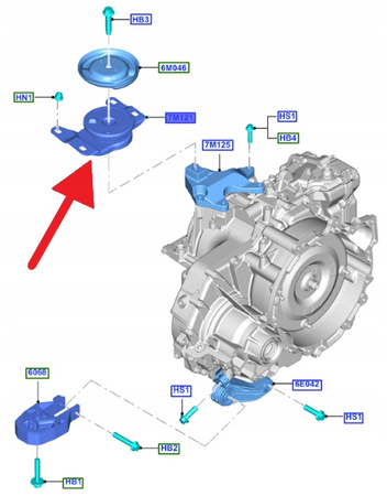 PODUSZKA GÓRNA SKRZYNI BIEGÓW MMT6 MTX75 FORD OE 1798908 _ AV61-7M121-BC