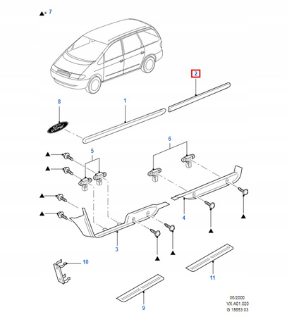 LISTWA PROGU PRAWY TYŁ FORD GALAXY Mk1 1994-2000 _ 1130258 _ 95VW-A25560-CCXWAA