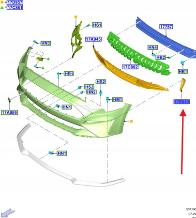 KRATKA ZDERZAKA PRZÓD PRAWA FORD MUSTANG 2017- 2137568 _ JR3B-17B968-AA5YZ9