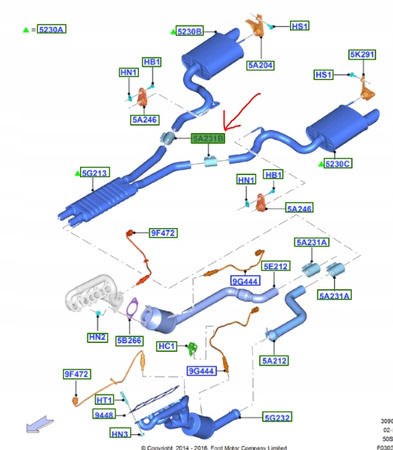 OBEJMA ZŁĄCZE WYDECHU FORD MUSTANG Mk6 2015- 1939702 _ FR3V-5A281-AA